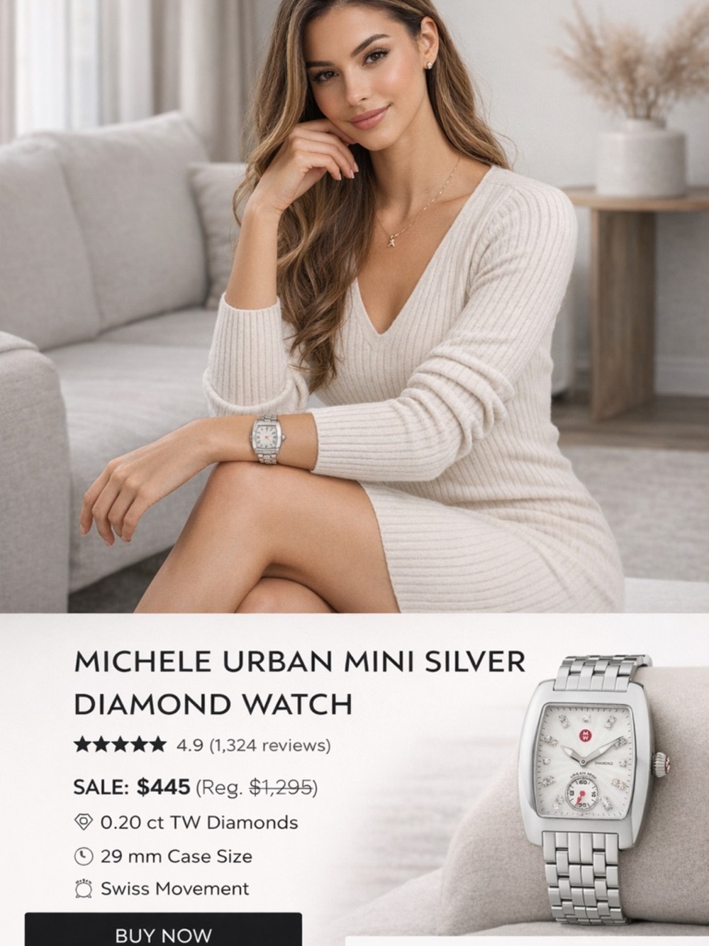 Michele Silver Diamond-Accented Stainless Steel Watch